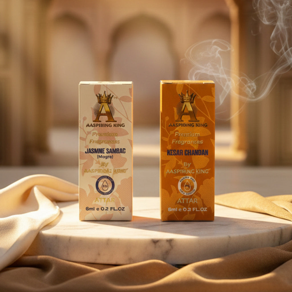 Aaspiring King 2 Pcs Attar Set Jasmine Sambac (Mogra) And Kesar Chandan 6 ML Each AK07