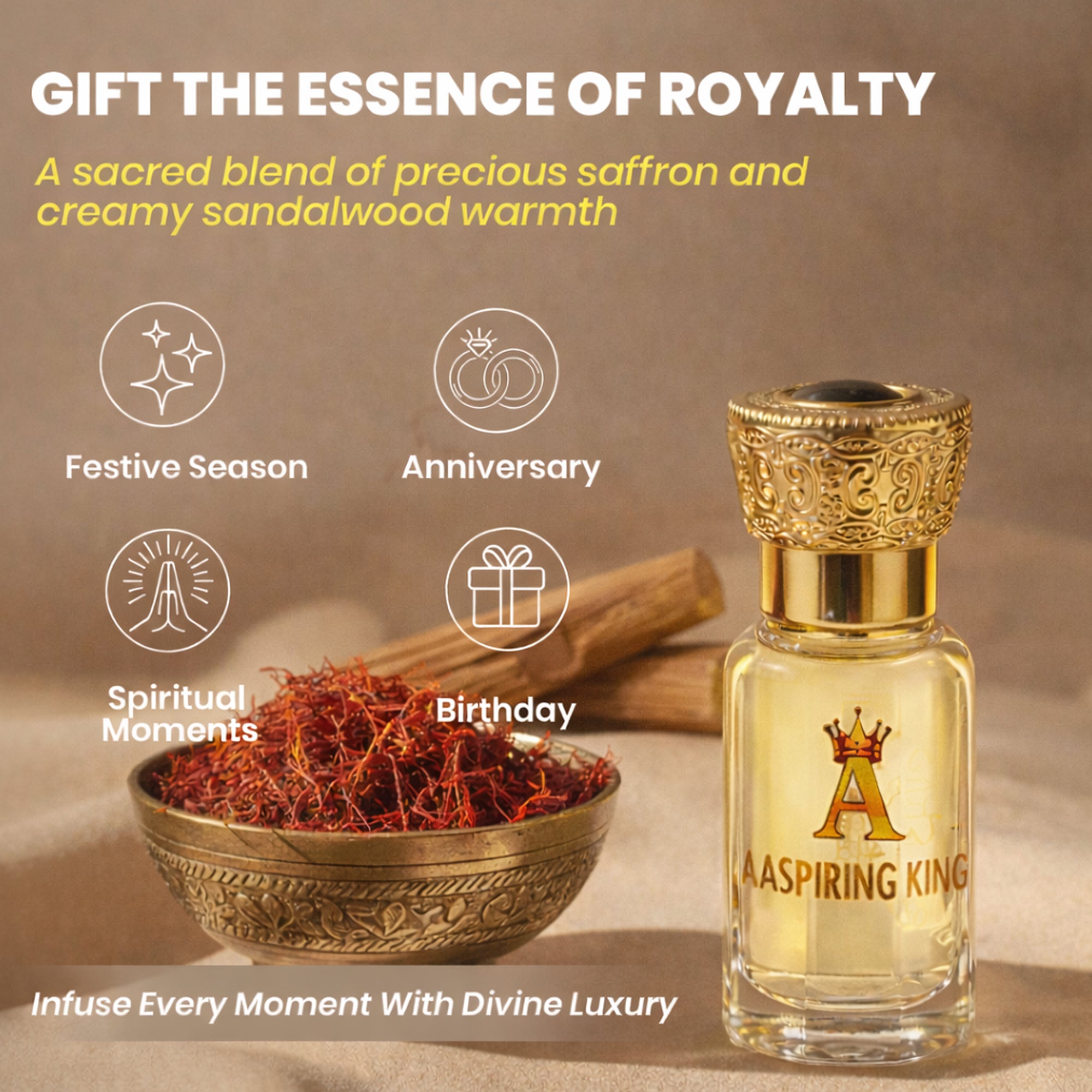 Aaspiring King 2 Pcs Attar Set Jasmine Sambac (Mogra) And Kesar Chandan 6 ML Each AK07