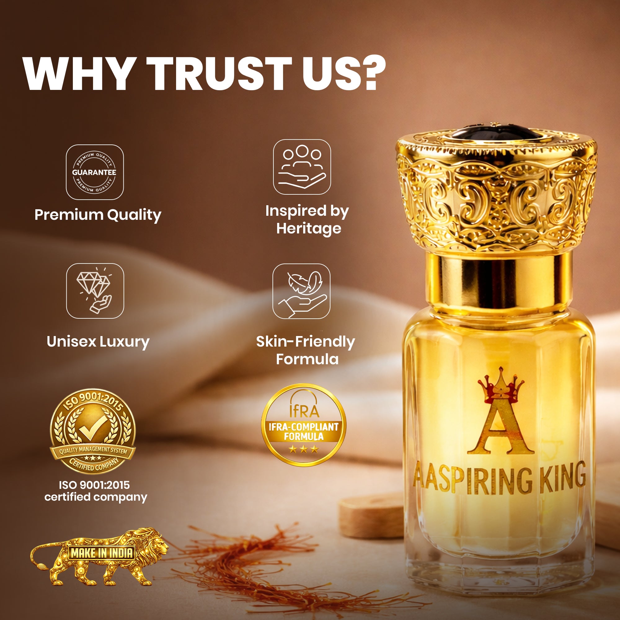 Aaspiring King 2 Pcs Attar Set Jasmine Sambac (Mogra) And Kesar Chandan 6 ML Each AK07
