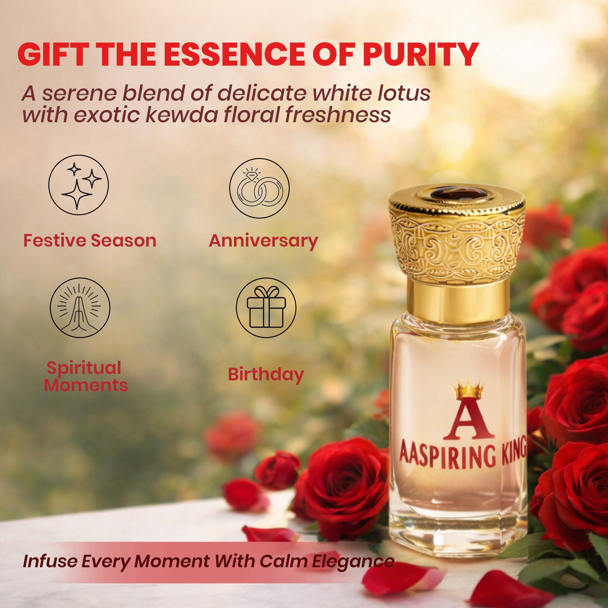 Aaspiring King 2 Pcs Attar Set Red Fairy Rose And Jasmine Sambac (Mogra) 6 ML Each AK08