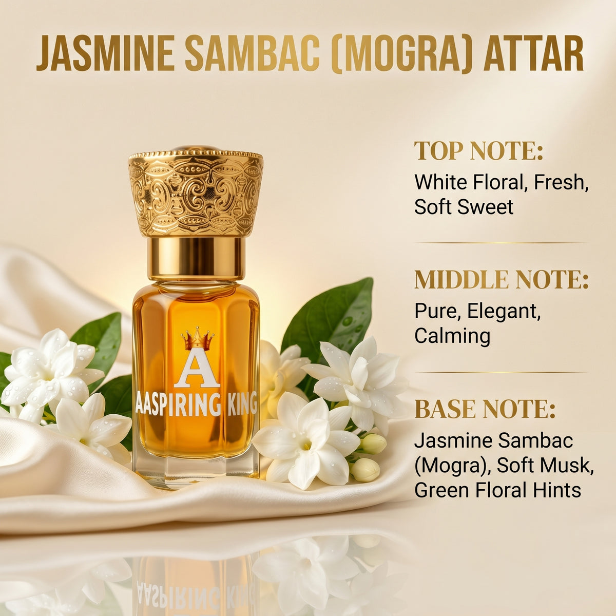 Aaspiring King Jasmine Sambac ( Mogra ) Premium  Attar 6 ML