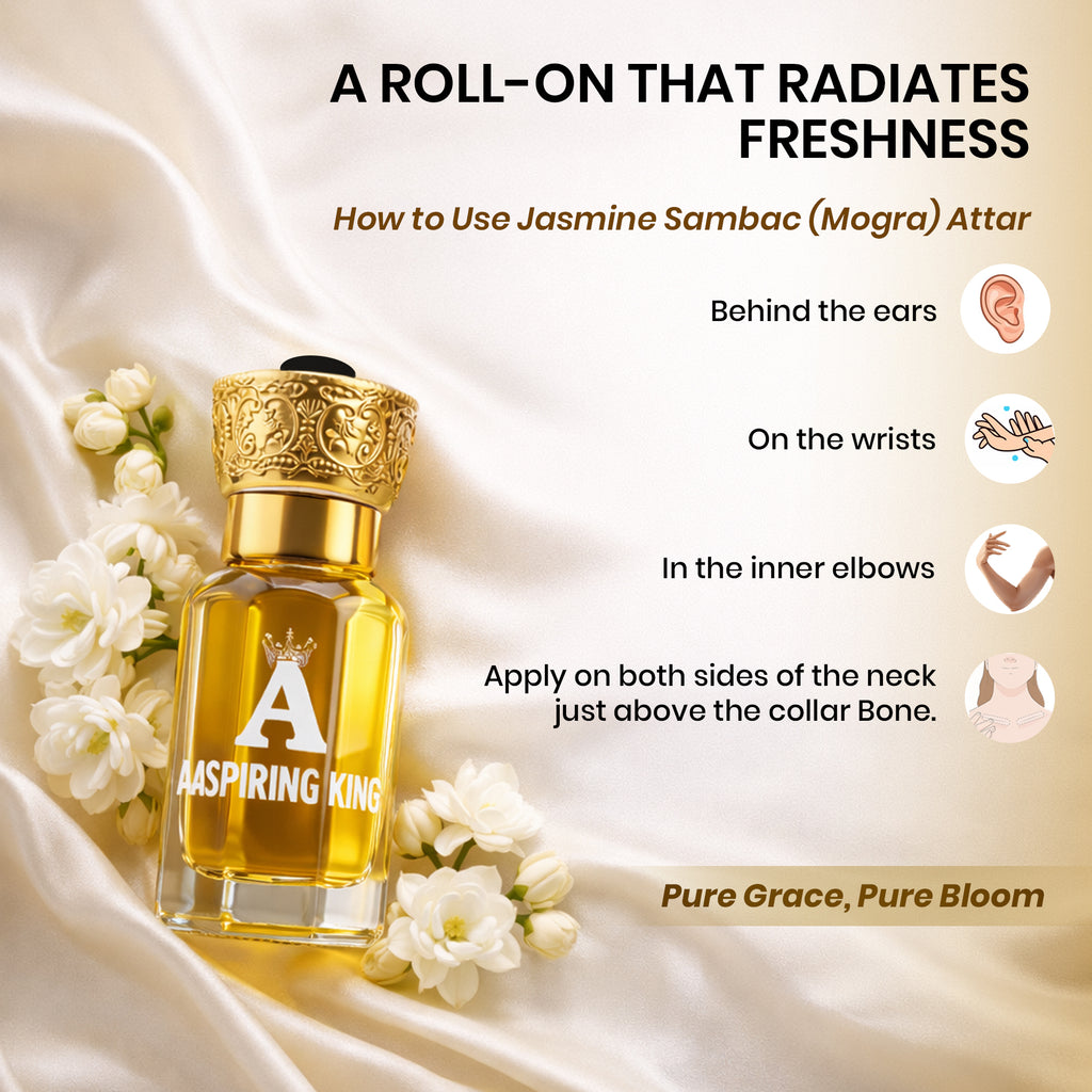 Aaspiring King 2 Pcs Attar Set Jasmine Sambac (Mogra) And White Lotus ( Kewda) 6 ML Each AK09