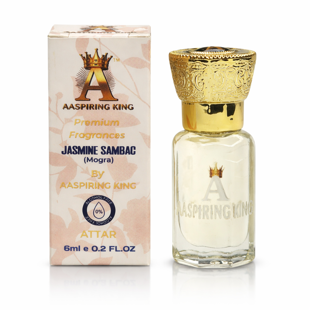 Aaspiring King 2 Pcs Attar Set Jasmine Sambac (Mogra) And White Lotus ( Kewda) 6 ML Each AK09
