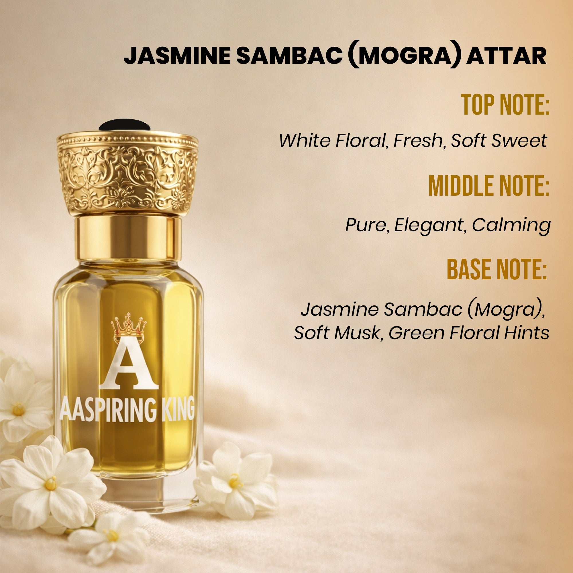 Aaspiring King Jasmine Sambac ( Mogra ) Premium  Attar 6 ML AK01